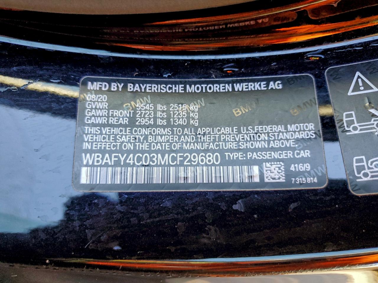 2021 BMW M850Xi VIN: WBAFY4C03MCF29680 Lot: 94529965