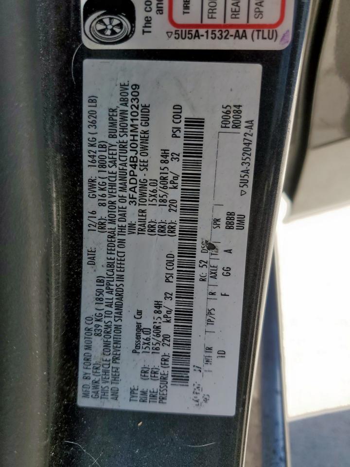 2017 Ford Fiesta Se VIN: 3FADP4BJ0HM102309 Lot: 91911625