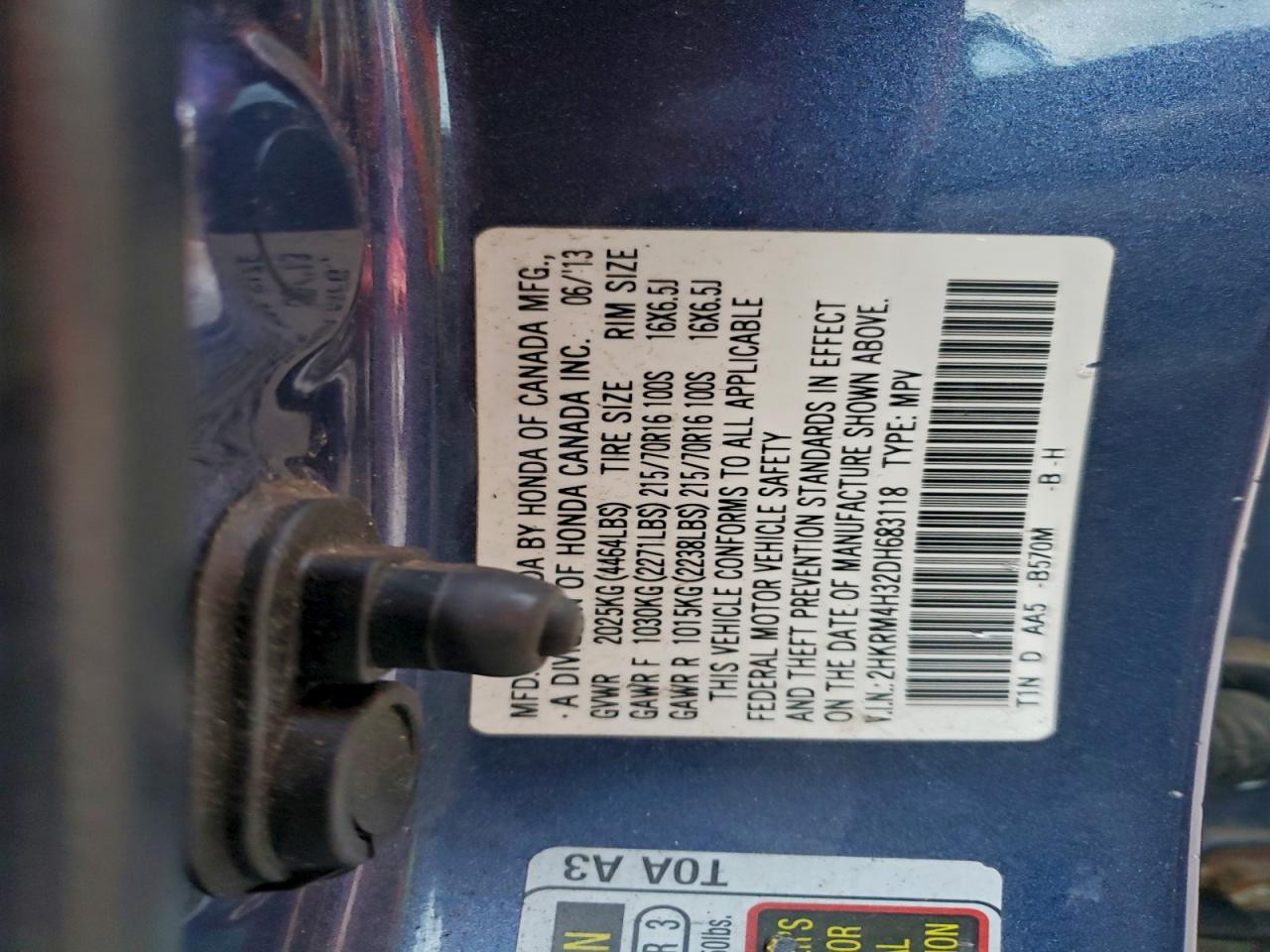 2013 Honda Cr-V Lx VIN: 2HKRM4H32DH683118 Lot: 94256555