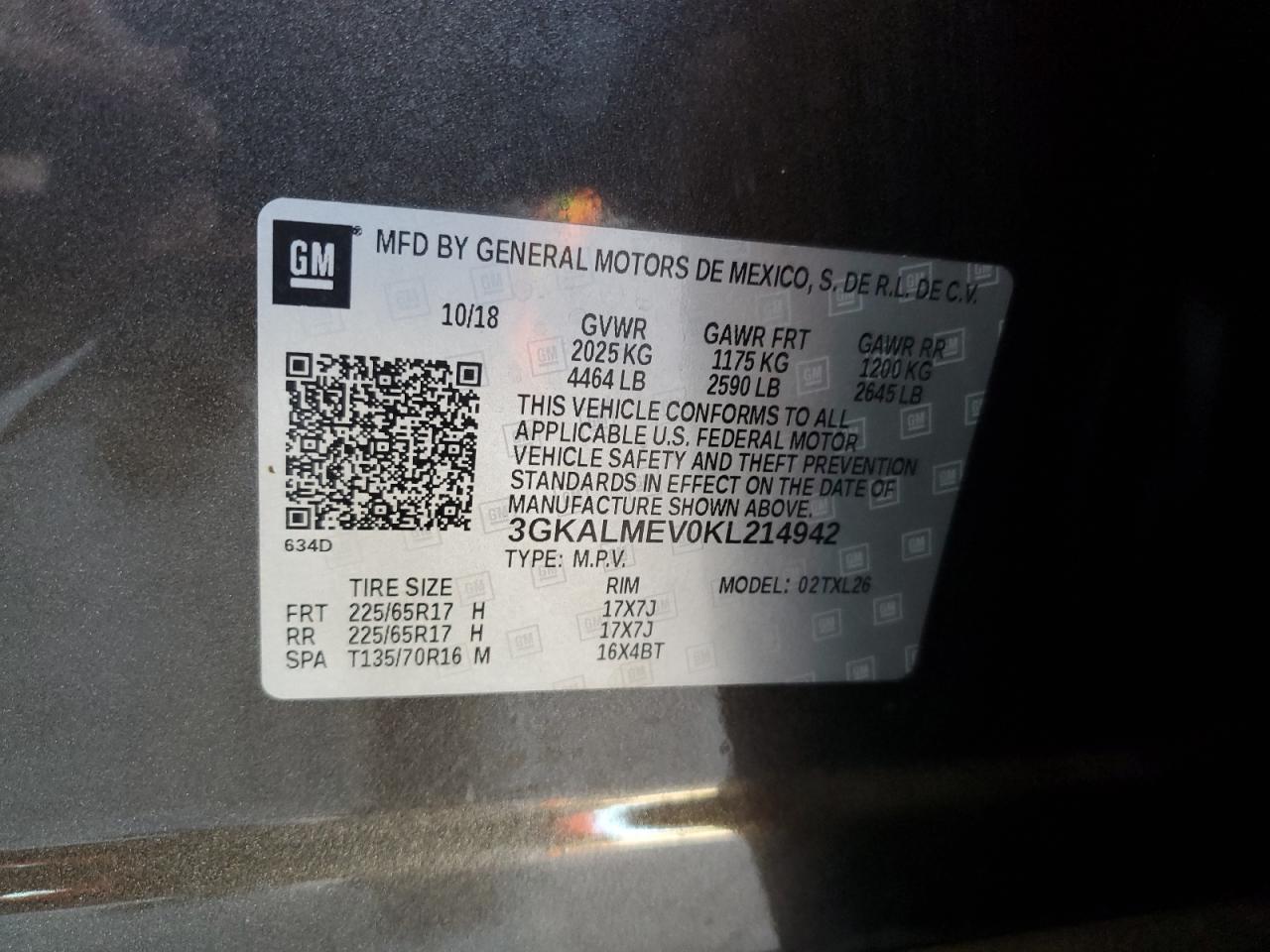 2019 GMC Terrain Sle VIN: 3GKALMEV0KL214942 Lot: 91680925