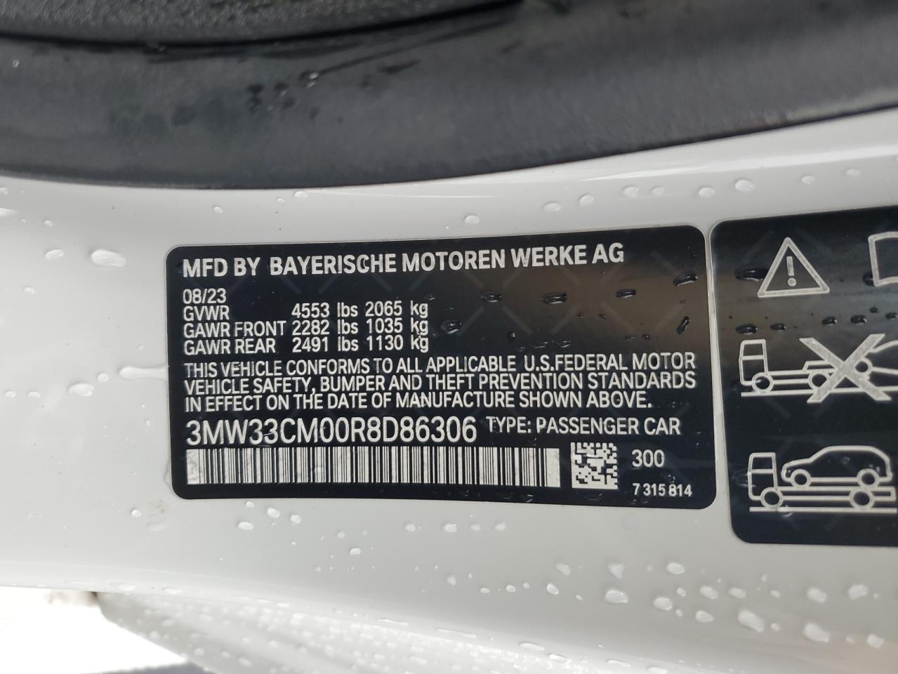 2024 BMW 230Xi VIN: 3MW33CM00R8D86306 Lot: 91729805