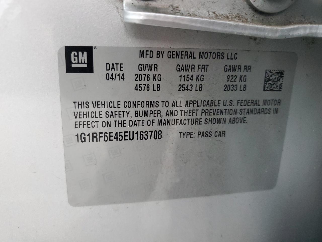 2014 Chevrolet Volt VIN: 1G1RF6E45EU163708 Lot: 90379075