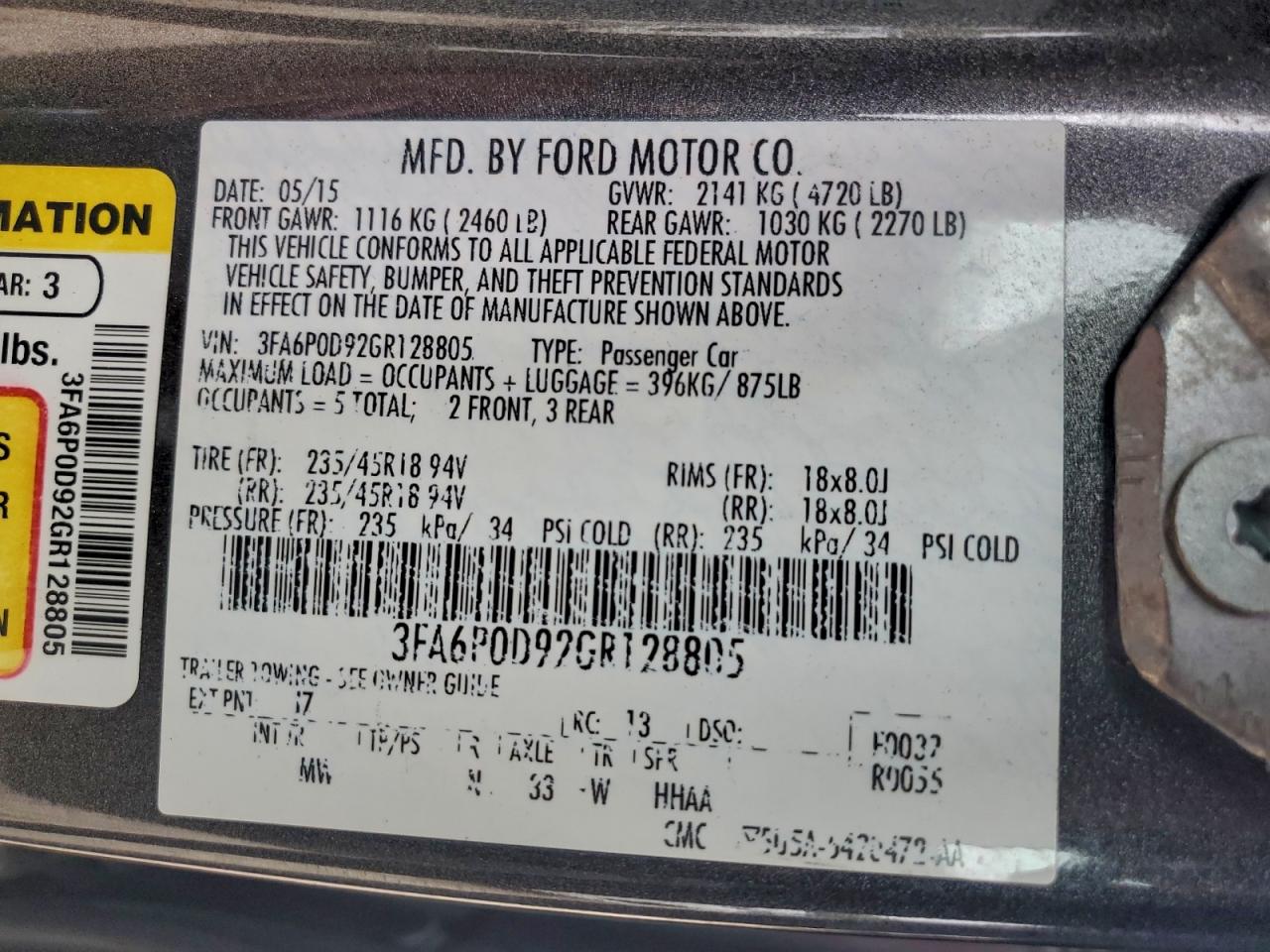 2016 Ford Fusion Titanium VIN: 3FA6P0D92GR128805 Lot: 93890165