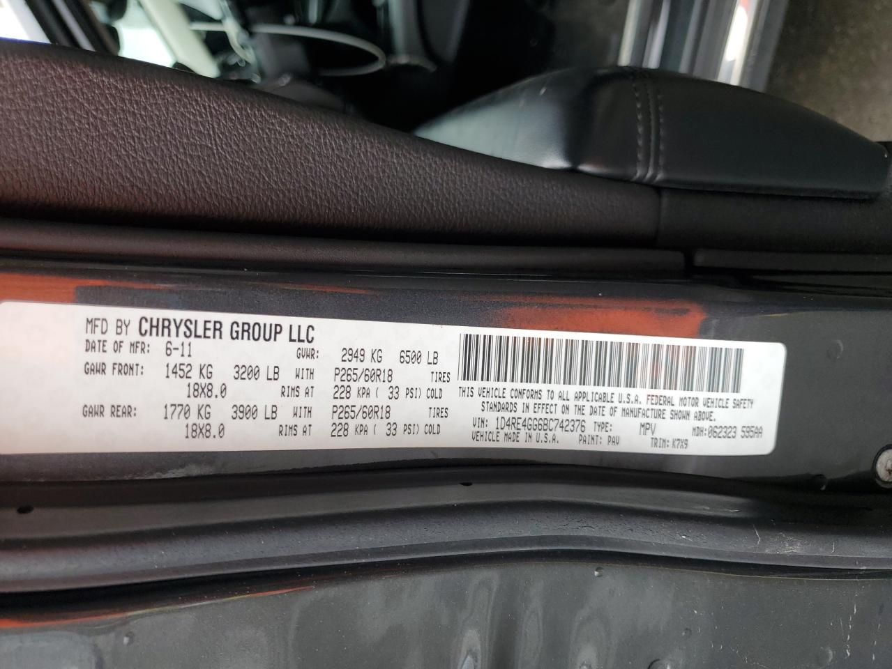 2011 Dodge Durango Crew VIN: 1D4RE4GG6BC742376 Lot: 92726825