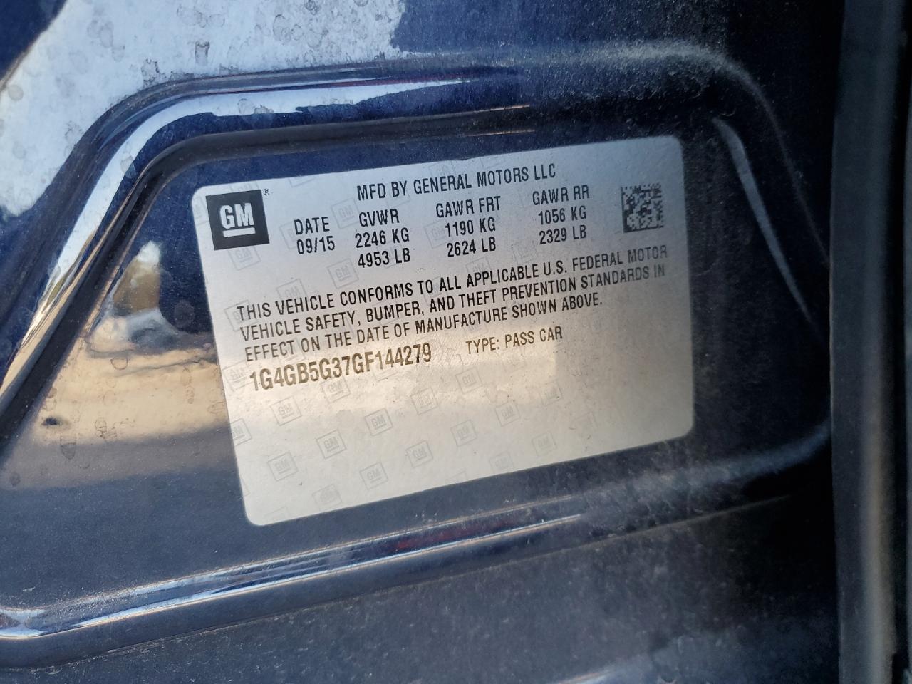 2016 Buick Lacrosse VIN: 1G4GB5G37GF144279 Lot: 92753005