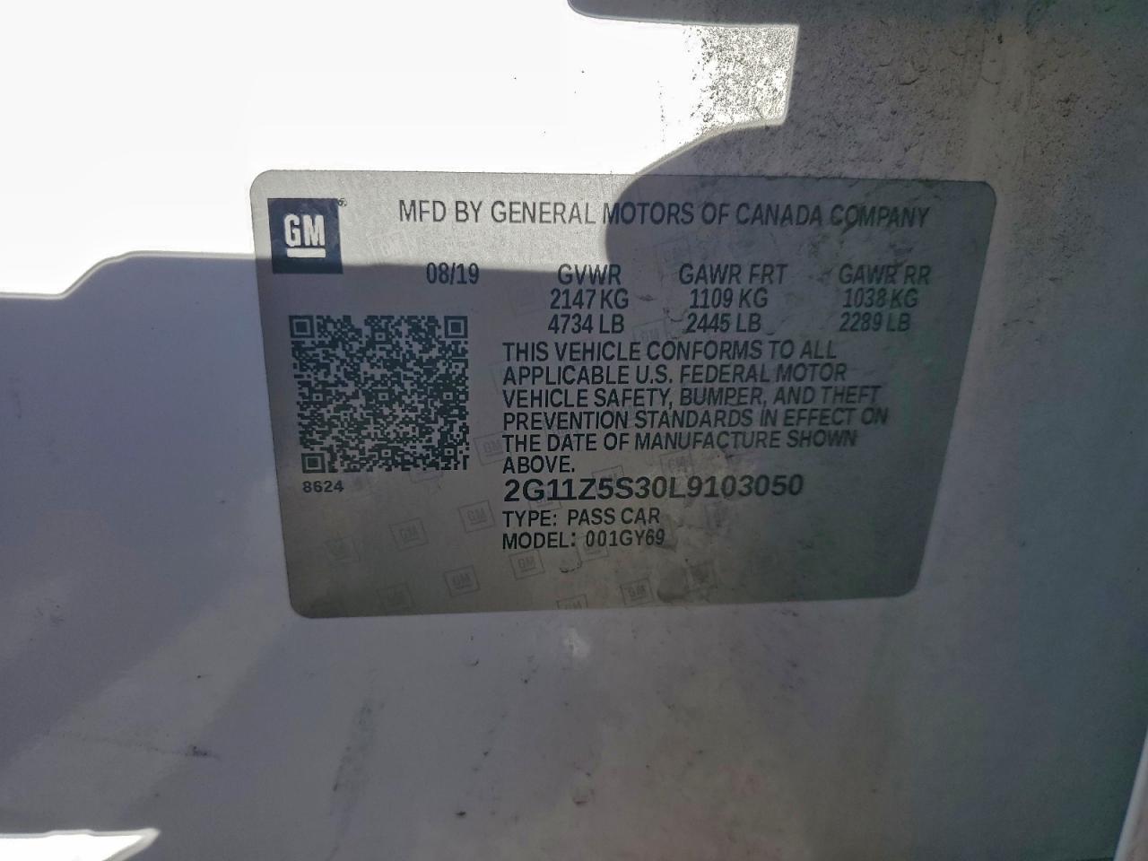 2020 Chevrolet Impala Lt VIN: 2G11Z5S30L9103050 Lot: 93782675