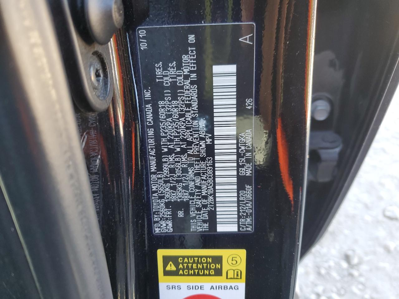 2011 Lexus Rx 350 VIN: 2T2BK1BA5BC089163 Lot: 91787495