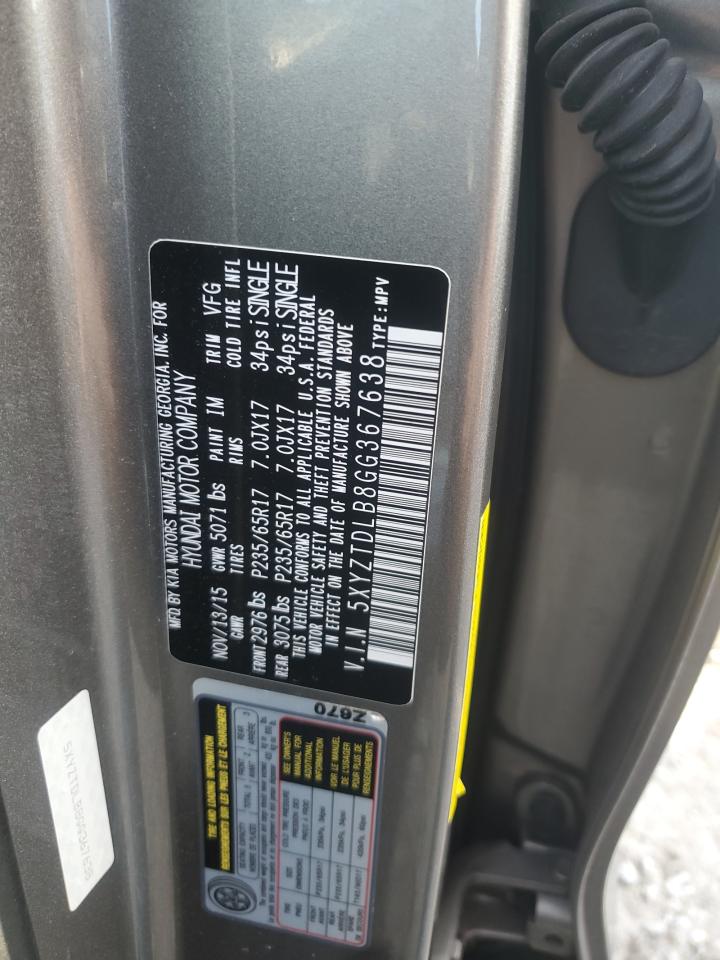 2016 Hyundai Santa Fe Sport VIN: 5XYZTDLB8GG367638 Lot: 92207355