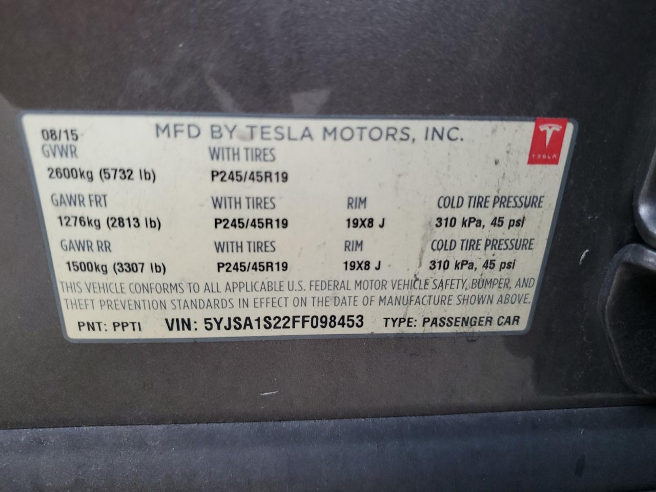 2015 Tesla Model S 70D VIN: 5YJSA1S22FF098453 Lot: 91708325