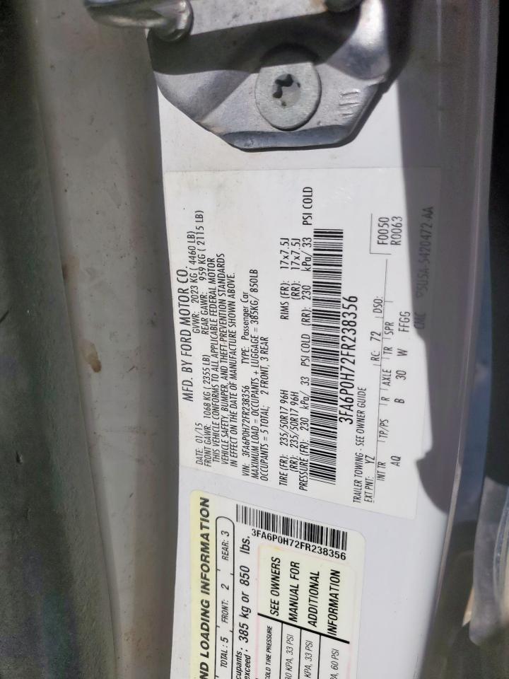 2015 Ford Fusion Se VIN: 3FA6P0H72FR238356 Lot: 93114345