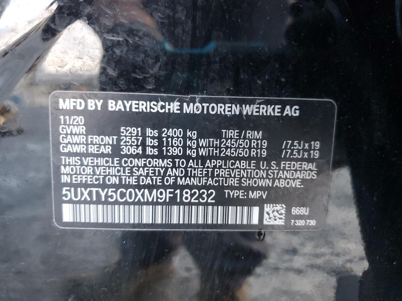 2021 BMW X3 xDrive30I VIN: 5UXTY5C0XM9F18232 Lot: 93175605