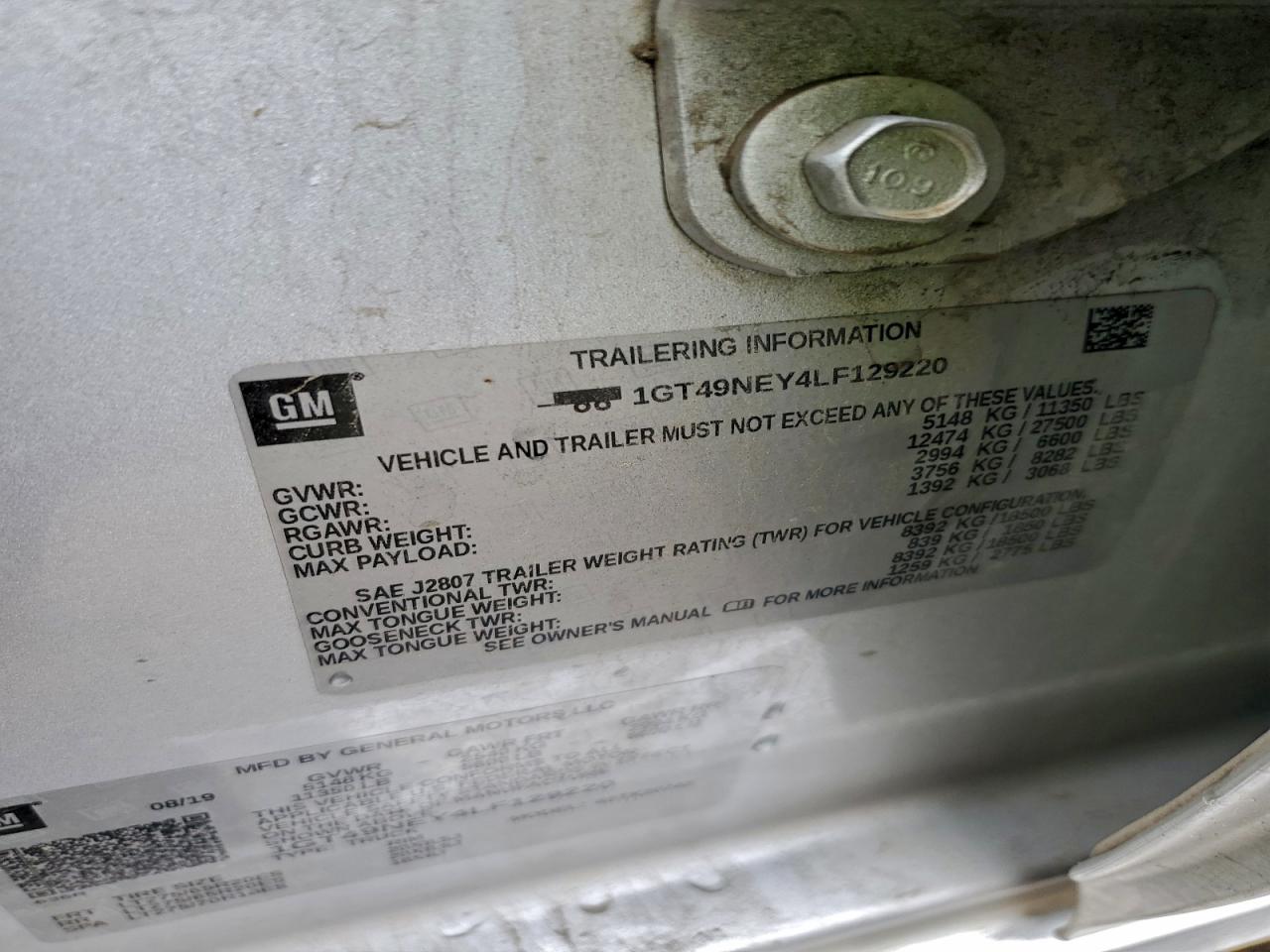 2020 GMC Sierra K2500 Slt VIN: 1GT49NEY4LF129220 Lot: 94338505