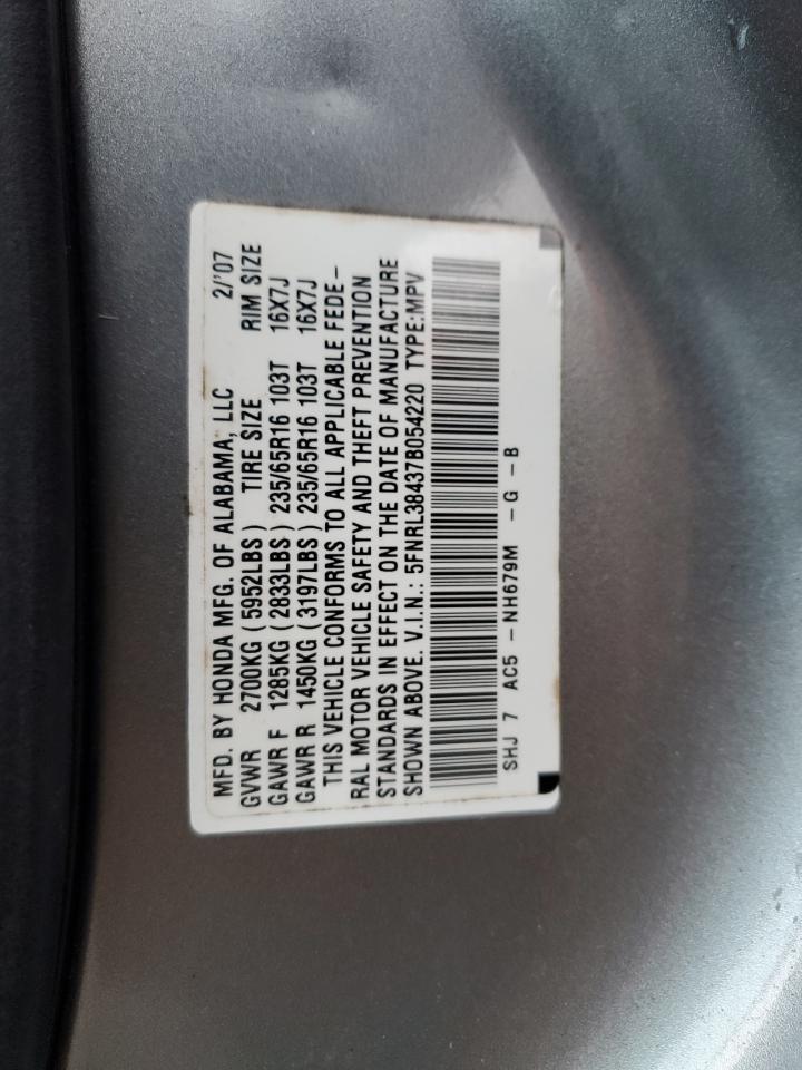 2007 Honda Odyssey Ex VIN: 5FNRL38437B054220 Lot: 91900715