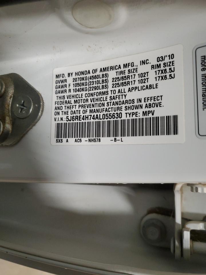 2010 Honda Cr-V Exl VIN: 5J6RE4H74AL055630 Lot: 92100195