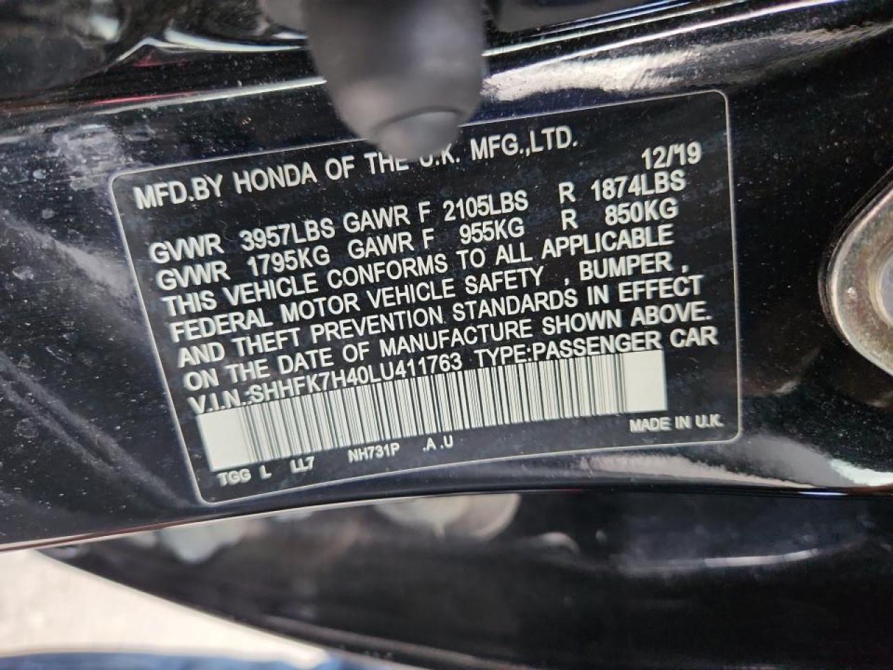 2020 Honda Civic Sport VIN: SHHFK7H40LU411763 Lot: 82757755