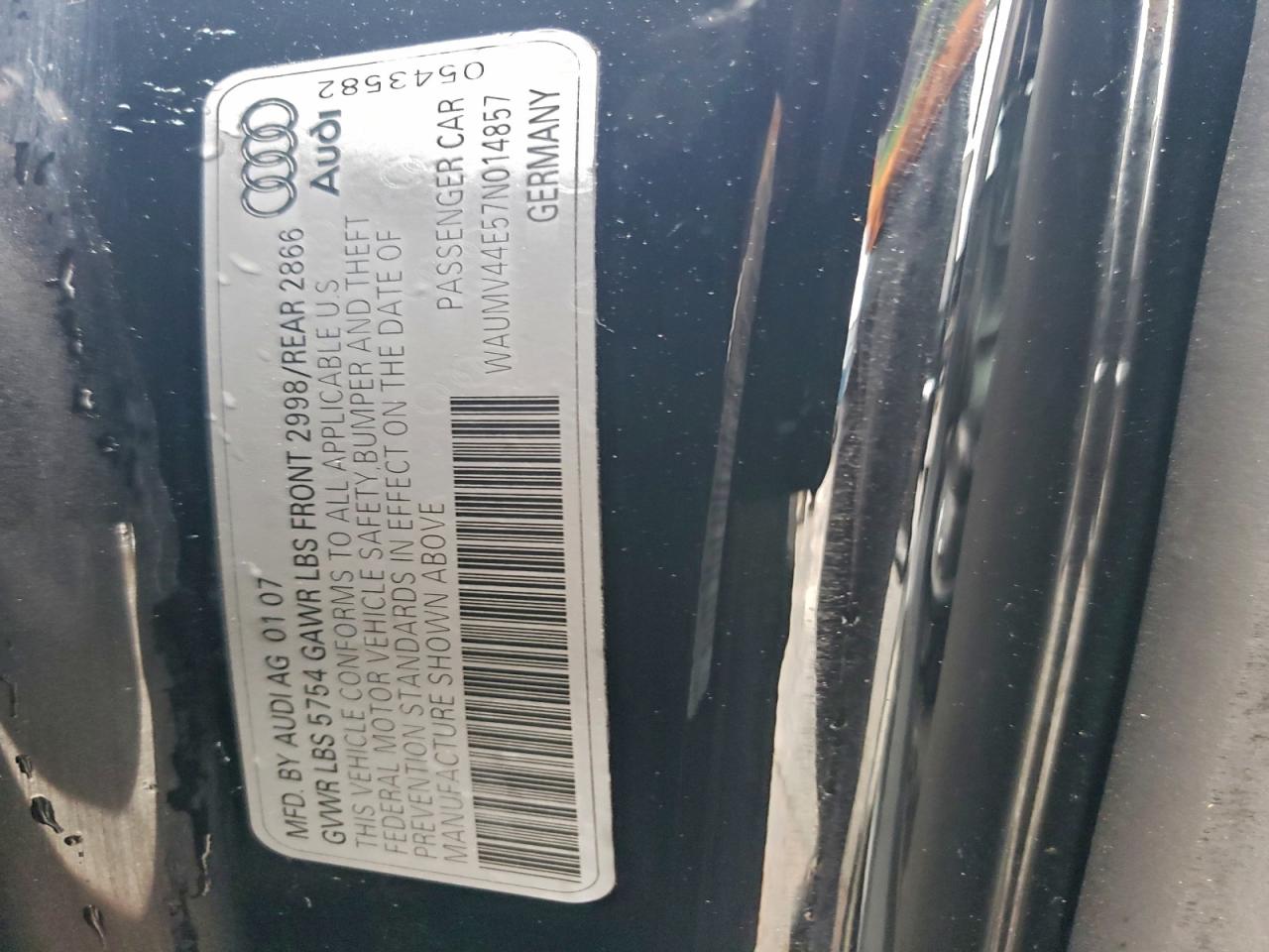 2007 Audi A8 L Quattro VIN: WAUMV44E57N014857 Lot: 94118125