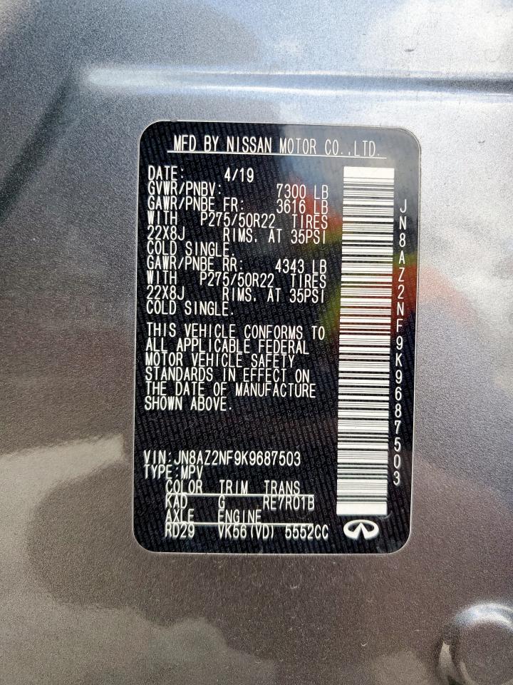 2019 Infiniti Qx80 Luxe VIN: JN8AZ2NF9K9687503 Lot: 92097405