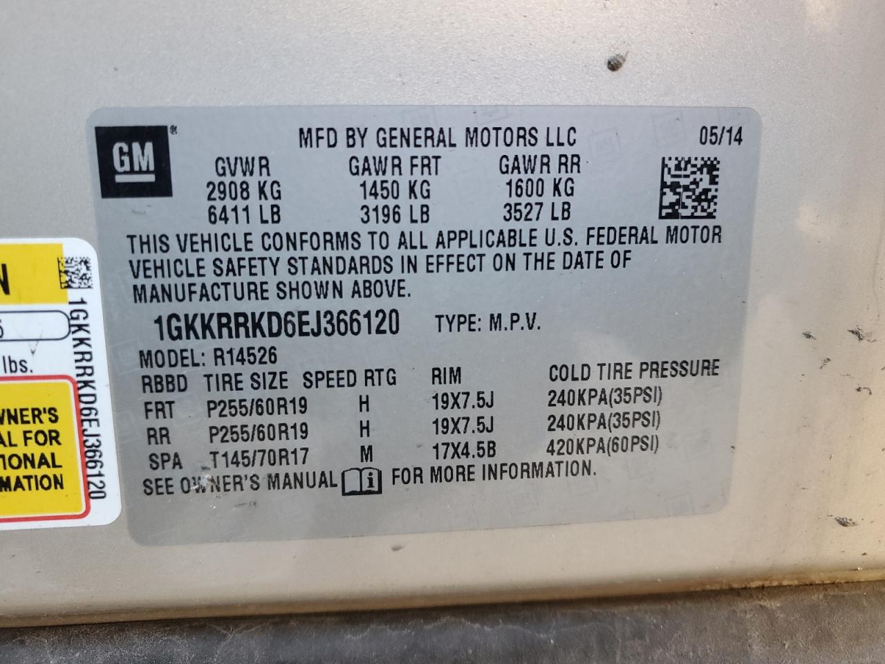 2014 GMC Acadia Slt-1 VIN: 1GKKRRKD6EJ366120 Lot: 92929255