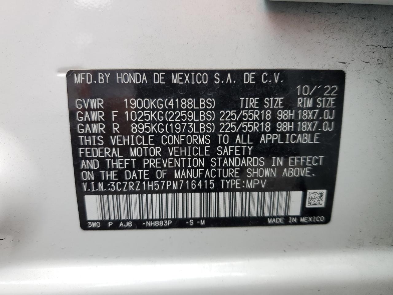 2023 Honda Hr-V Sport VIN: 3CZRZ1H57PM716415 Lot: 92688155