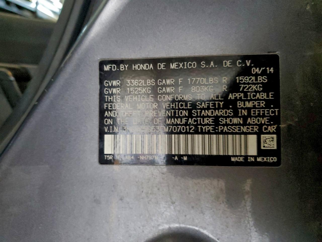 2015 Honda Fit Lx VIN: 3HGGK5G53FM707012 Lot: 94560505