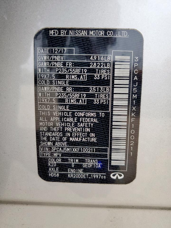 2019 Infiniti Qx50 Essential VIN: 3PCAJ5M1XKF100211 Lot: 92211625