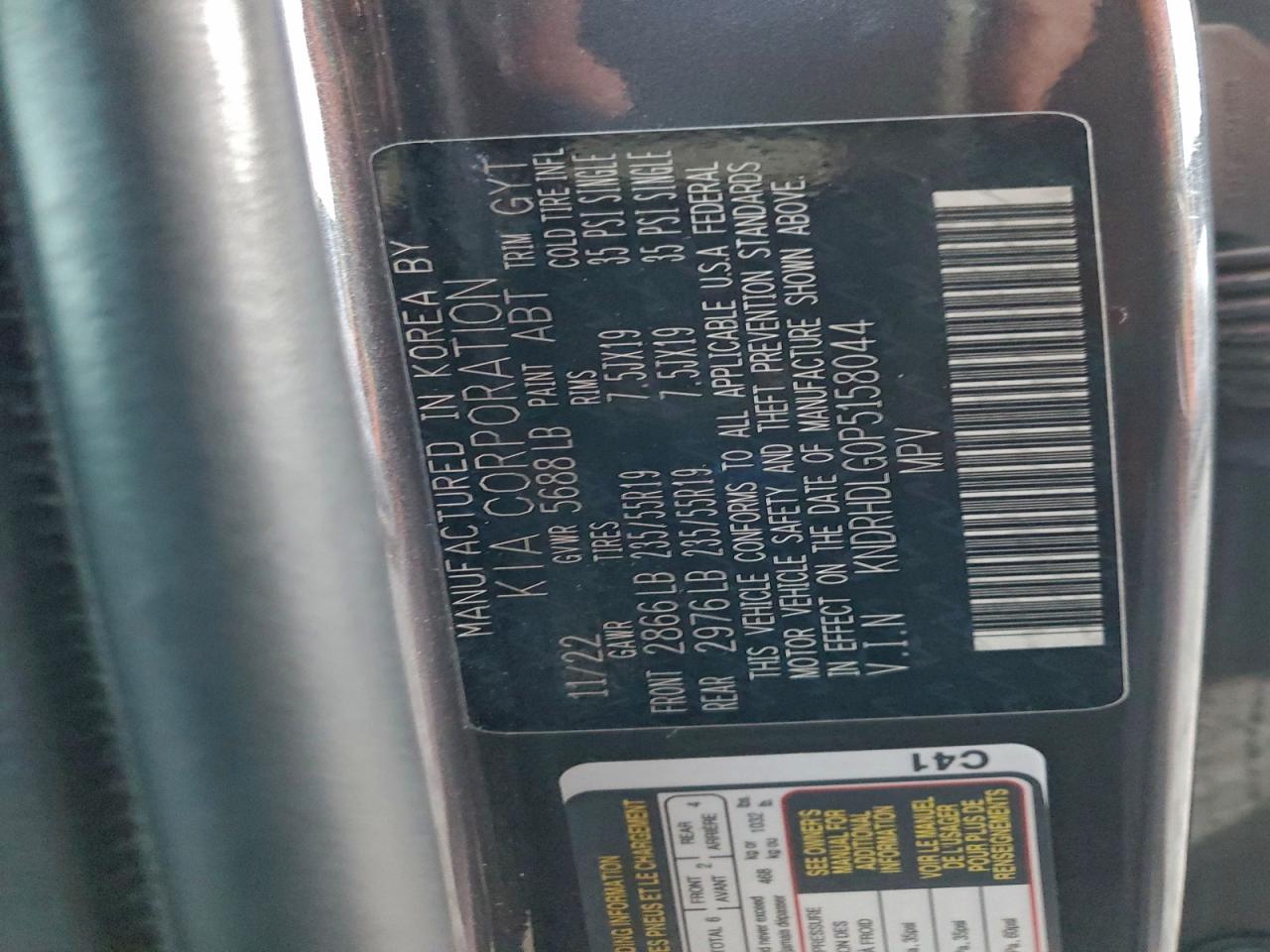 2023 Kia Sorento Ex VIN: KNDRHDLG0P5158044 Lot: 94267285