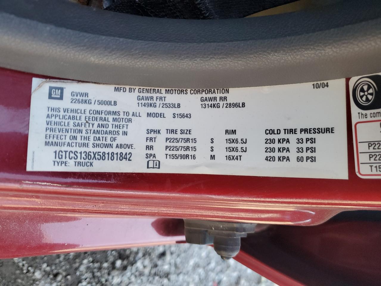 2005 GMC Canyon VIN: 1GTCS136X58181842 Lot: 92612445