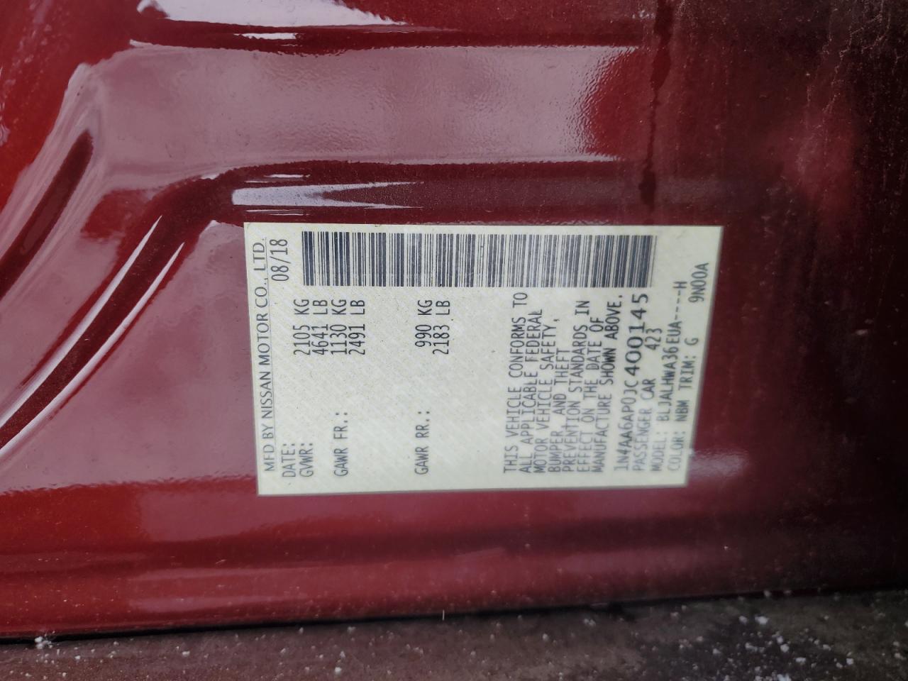 2018 Nissan Maxima 3.5S VIN: 1N4AA6AP0JC400145 Lot: 92163575