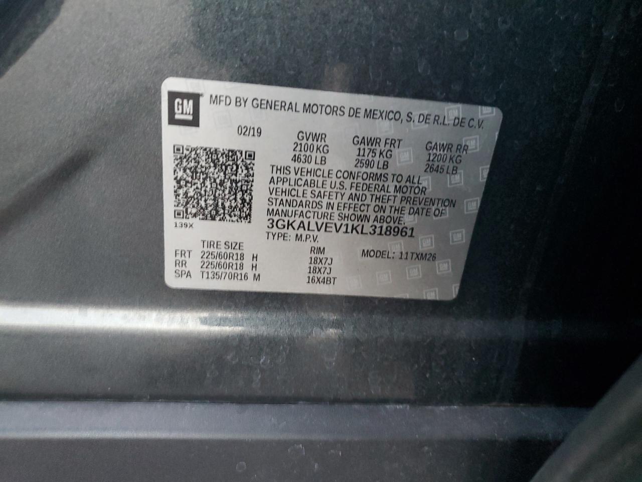 2019 GMC Terrain Slt VIN: 3GKALVEV1KL318961 Lot: 92534495