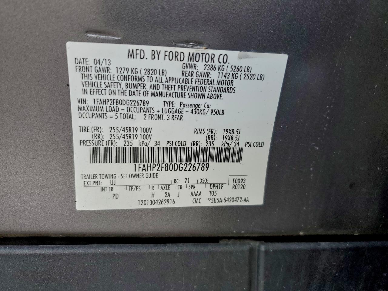 2013 Ford Taurus Limited VIN: 1FAHP2F80DG226789 Lot: 94690165