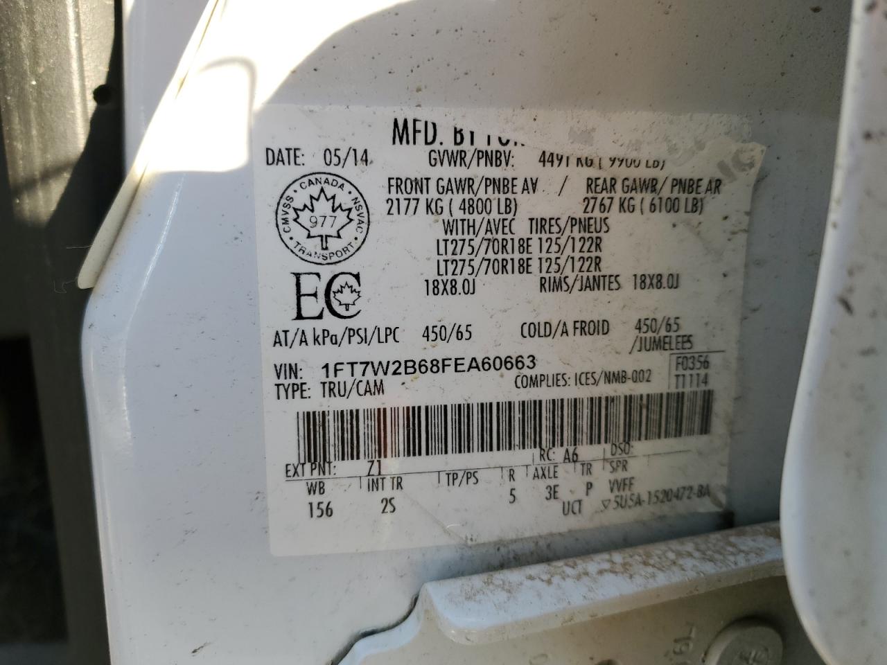 2015 Ford F250 Super Duty VIN: 1FT7W2B68FEA60663 Lot: 93318685