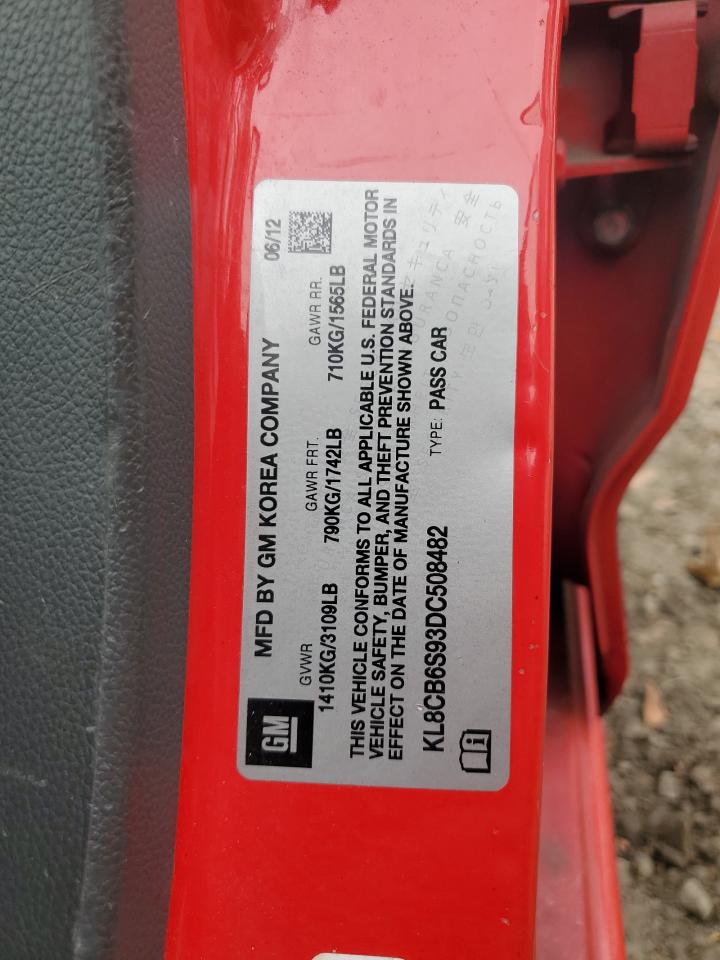 2013 Chevrolet Spark Ls VIN: KL8CB6S93DC508482 Lot: 92447415