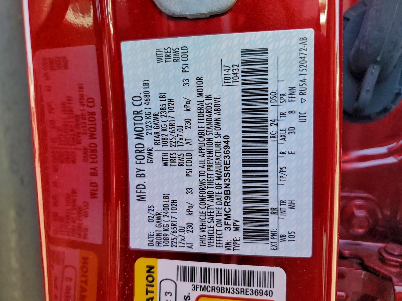 2025 Ford Bronco Sport Big Bend VIN: 3FMCR9BN3SRE36940 Lot: 93819795