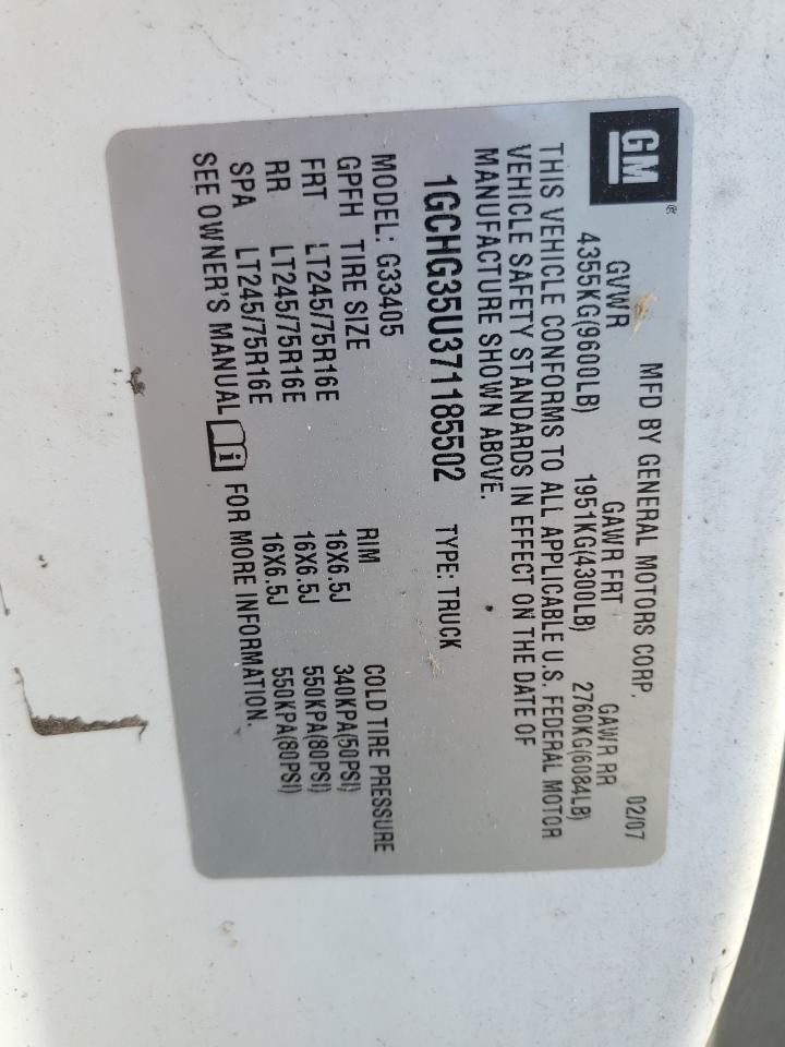 2007 Chevrolet Express G3500 VIN: 1GCHG35U371185502 Lot: 91425665