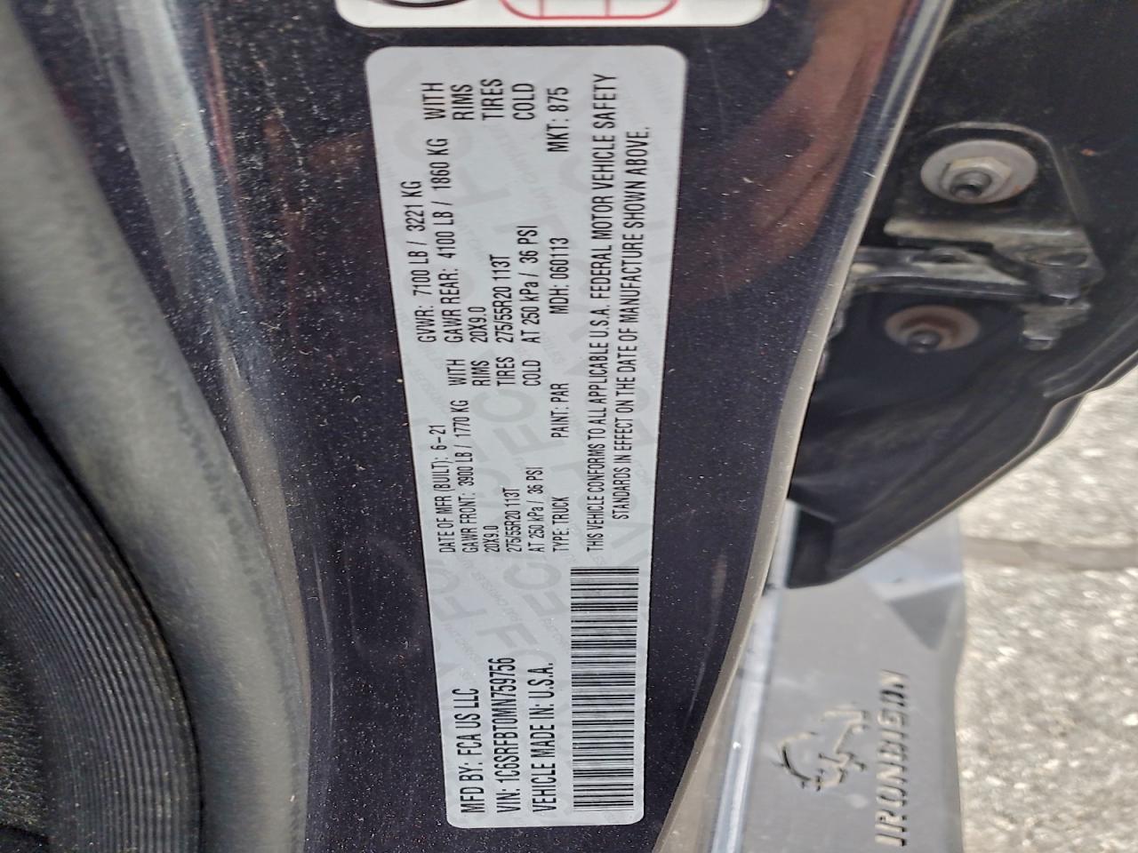 2021 Ram 1500 Big Horn/Lone Star VIN: 1C6SRFBT0MN759756 Lot: 93880725