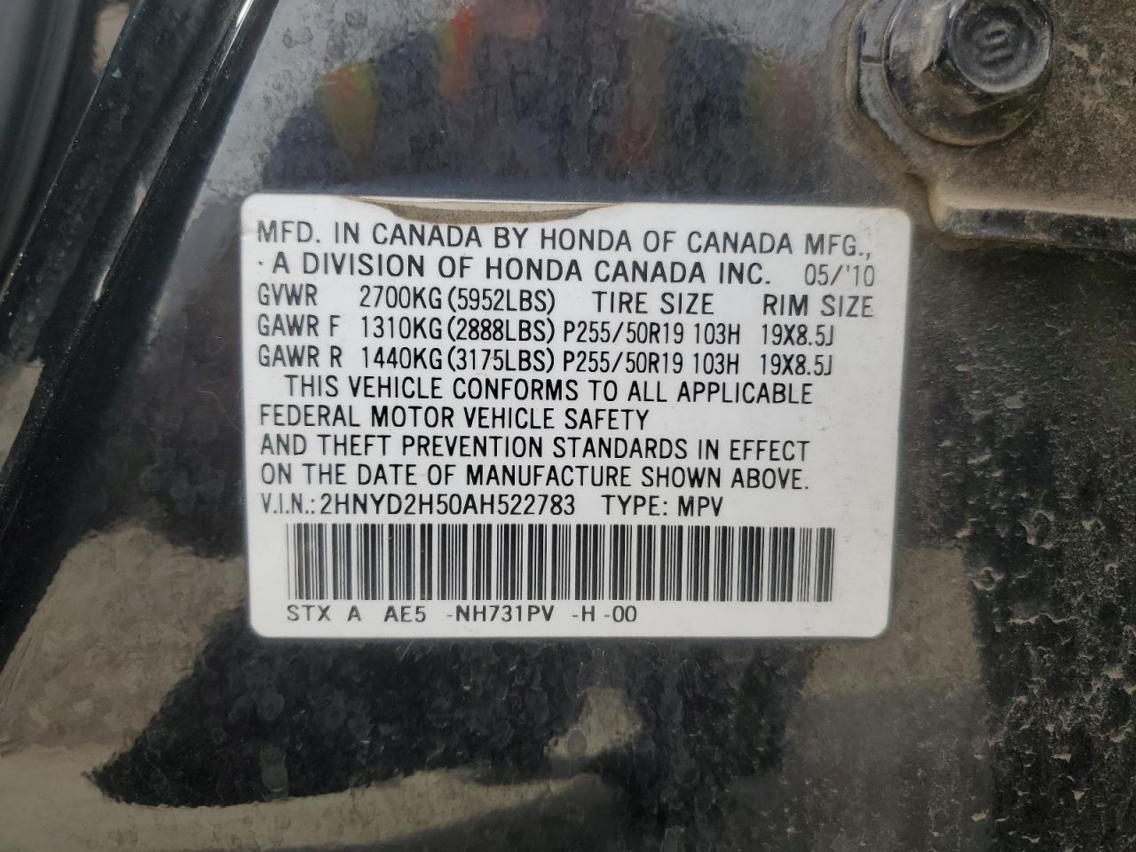 2010 Acura Mdx Advance VIN: 2HNYD2H50AH522783 Lot: 91672835