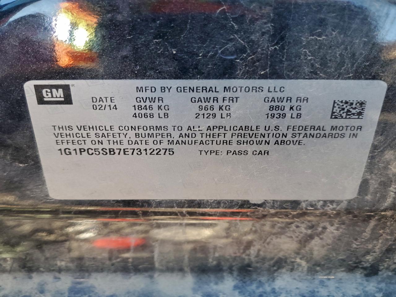 2014 Chevrolet Cruze Lt VIN: 1G1PC5SB7E7312275 Lot: 94217965