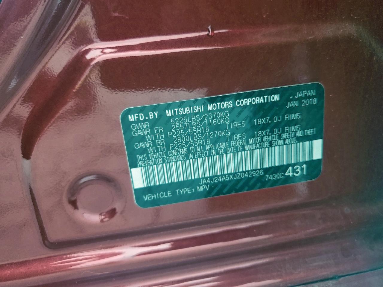 2018 Mitsubishi Outlander Se VIN: JA4J24A5XJZ042926 Lot: 93748505