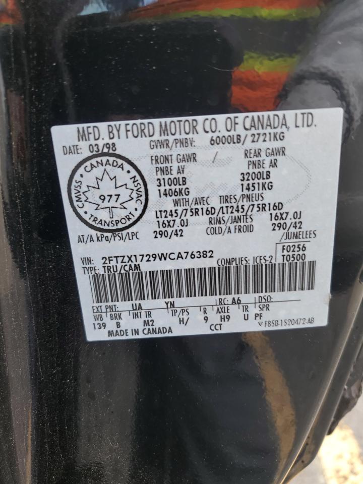 1998 Ford F150 VIN: 2FTZX1729WCA76382 Lot: 92309675