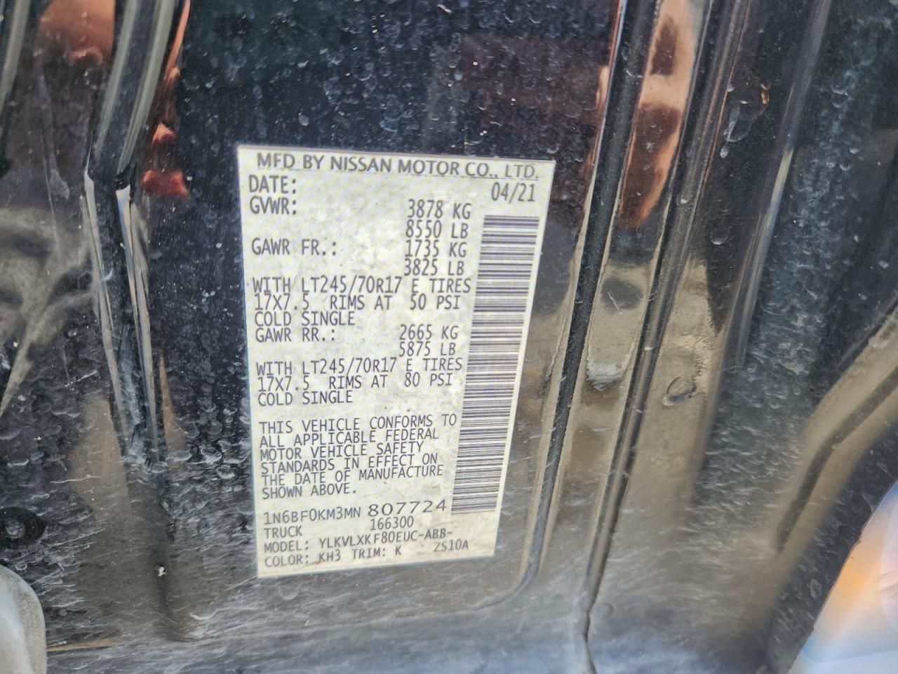 2021 Nissan Nv 1500 Delivery Van VIN: 1N6BF0KM3MN807724 Lot: 93039945