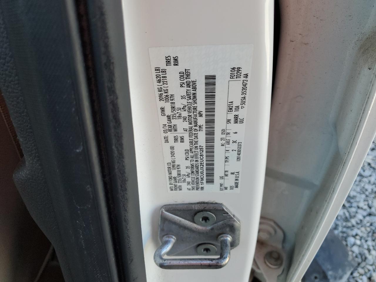 2014 Ford Escape Titanium VIN: 1FMCU0JX2EUC81257 Lot: 92400985