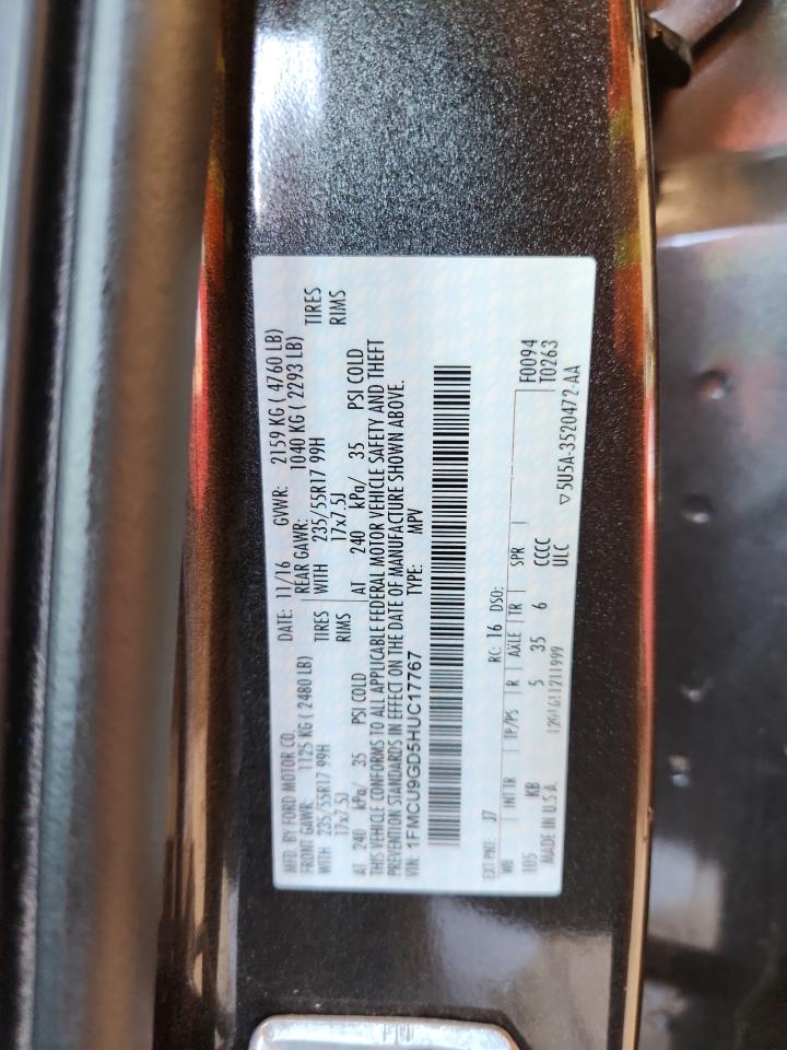 2017 Ford Escape Se VIN: 1FMCU9GD5HUC17767 Lot: 91498715