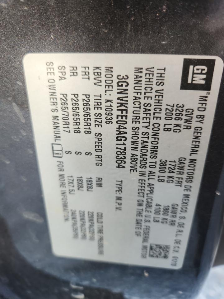 2010 Chevrolet Avalanche Lt VIN: 3GNVKFE04AG178364 Lot: 91036855