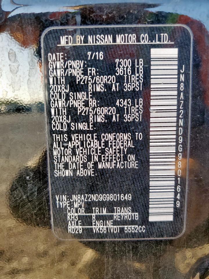 2016 Infiniti Qx80 VIN: JN8AZ2ND9G9801649 Lot: 92841045