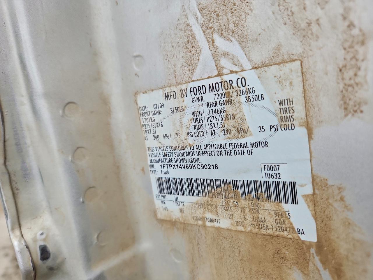 2009 Ford F150 Super Cab VIN: 1FTPX14V69KC90218 Lot: 92393675