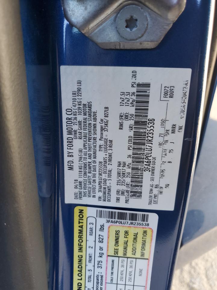 2018 Ford Fusion Se Hybrid VIN: 3FA6P0LU7JR235538 Lot: 92983065