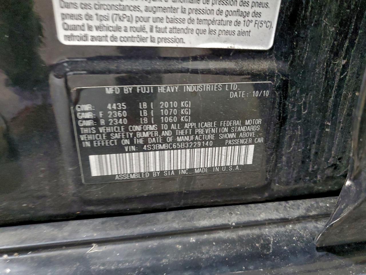 2011 Subaru Legacy 2.5I Premium VIN: 4S3BMBC65B3229140 Lot: 94543405