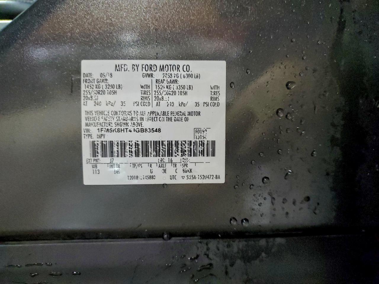 2018 Ford Explorer Platinum VIN: 1FM5K8HT4JGB83548 Lot: 93612075