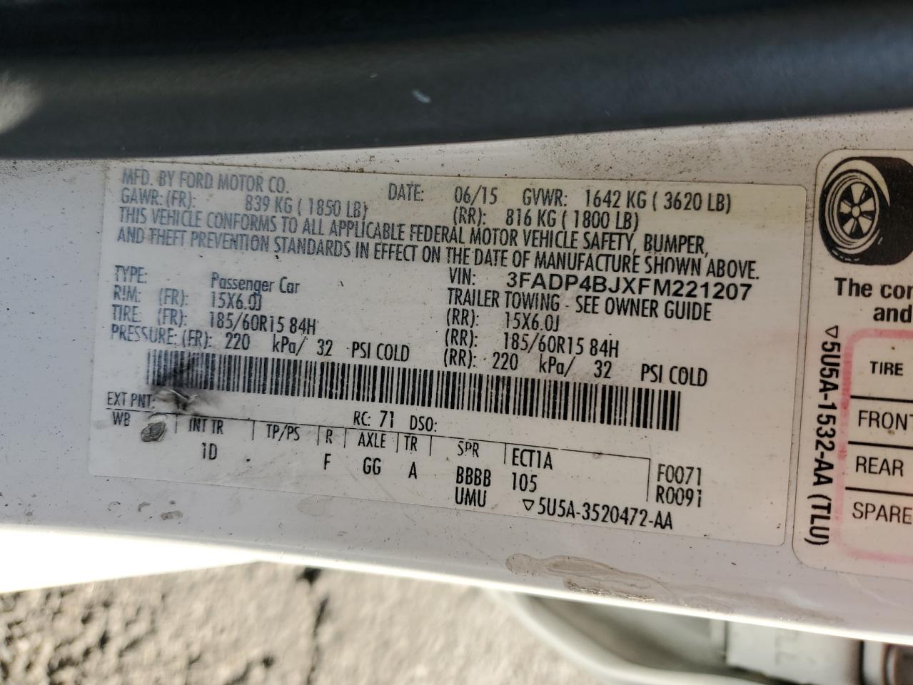 2015 Ford Fiesta Se VIN: 3FADP4BJXFM221207 Lot: 90922215