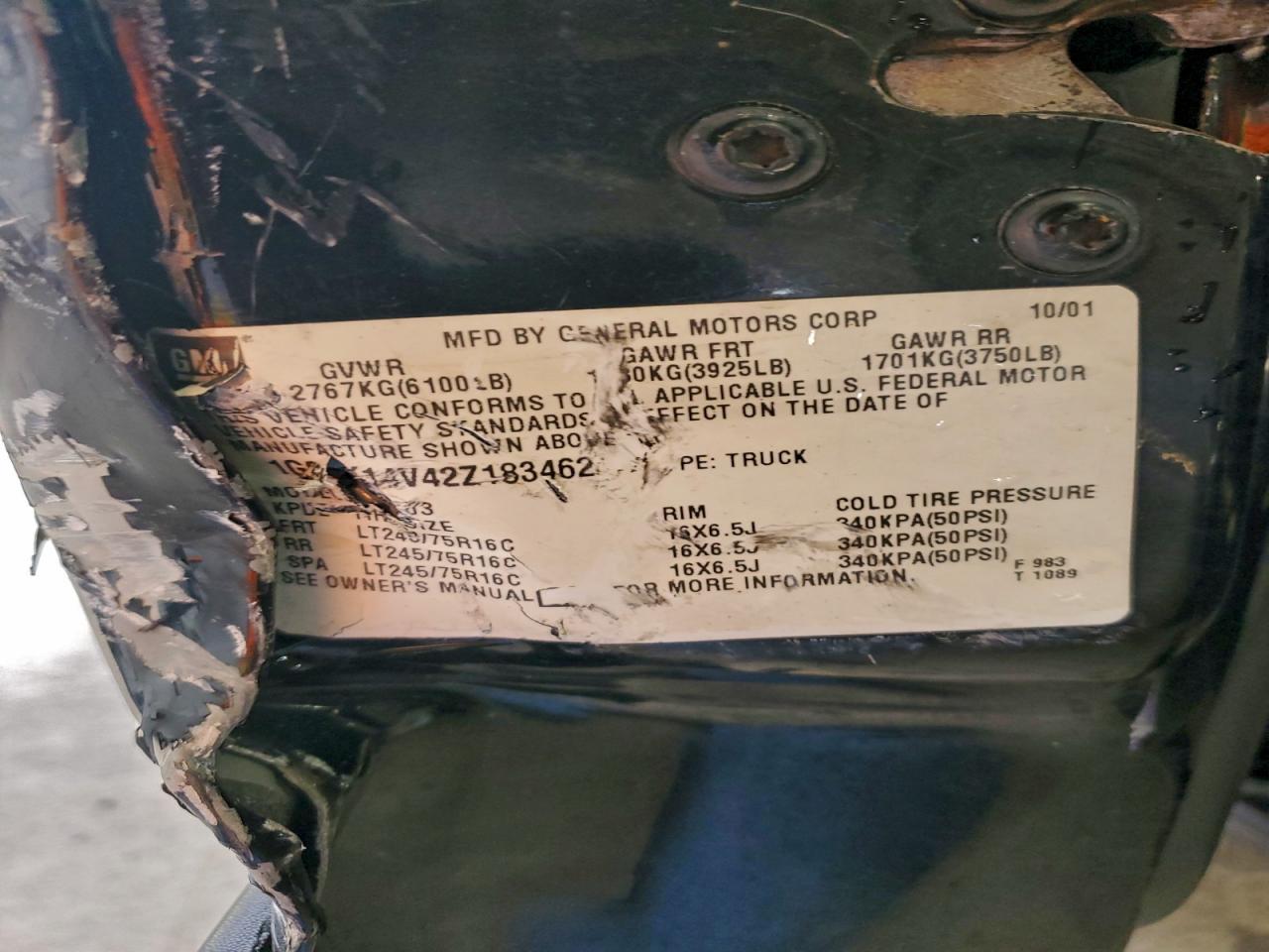 2002 Chevrolet Silverado K1500 VIN: 1GCEK14V42Z183462 Lot: 91024075